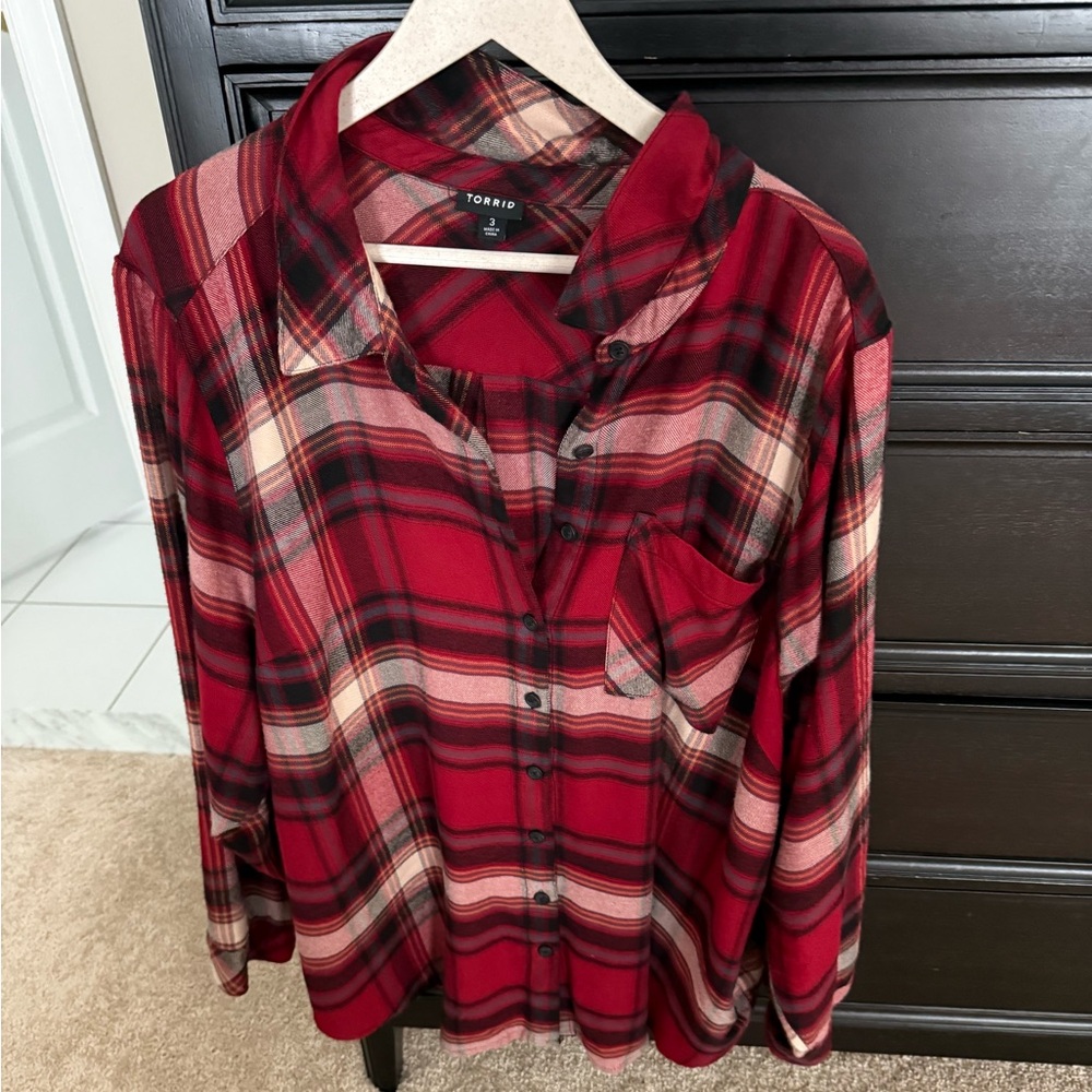 Torrid Red and Black Plaid Top